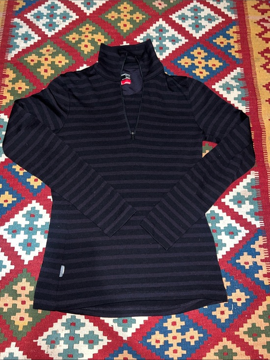 Icebreaker Sweaters - Icebreaker Merino Black and Charcoal Striped Quarter-Zip Pull Over